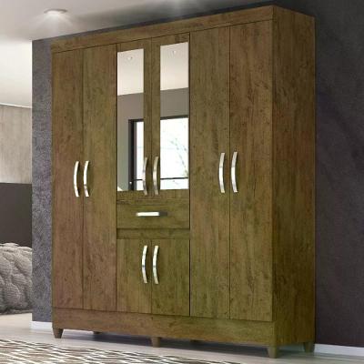 Guarda Roupa Casal 6 Portas C/Espelho 1 Gaveta Castanho