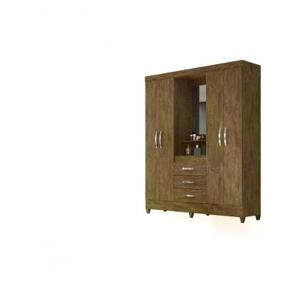 Guarda Roupa Casal 4 Portas C/Espelho 3 Gavetas Castanho