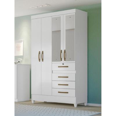 Guarda Roupa Solteiro 4 Portas C/Espelho 4 Gavetas Branco
