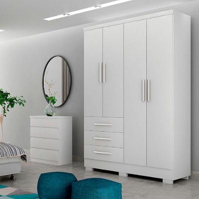 Guarda Roupa Agata 4 Portas 3 Gavetas Com 6 Pés Branco
