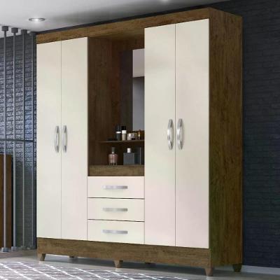 Guarda Roupa Casal 4 Portas C/Espelho Baunilha Castanho