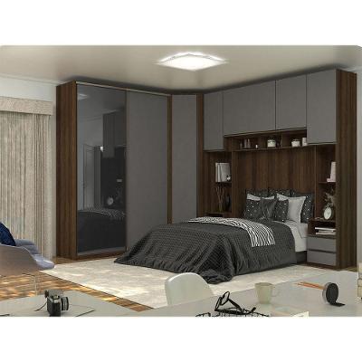 Guarda Roupa Canto Com Vidro Reflecta Dourado Com Cinza