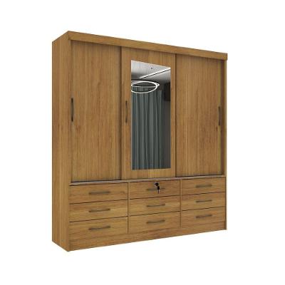 Guarda Roupa 3 Portas 9 Gavetas Com Espelho cinamomo