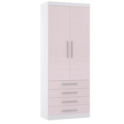Guarda Roupa Modulado 90cm 2 Portas E 4 Gavetas Alpes Luciane Móveis Branco Pf Com Rosa Pf