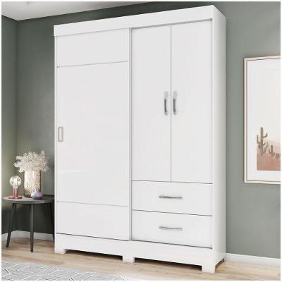 Guarda Roupa Solteiro 03 Portas 02 Gavetas Corba Briz Branco/branco E Rosa Chá Ii