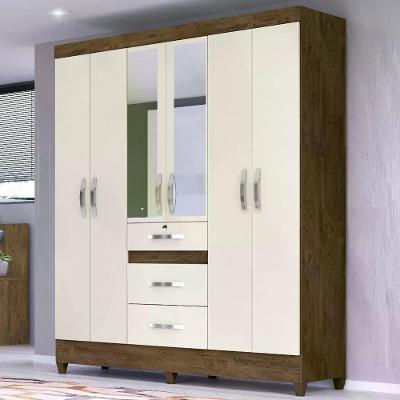 Guarda Roupa Casal 6 Portas C/Espelho Castanho Baunilha