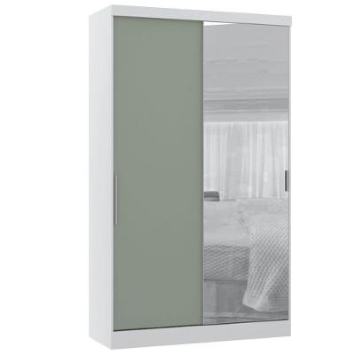 Guarda Roupa Modulado 134,50cm 2 Portas De Correr Com Espelho Alpes Branco Pf Com Verde Pf
