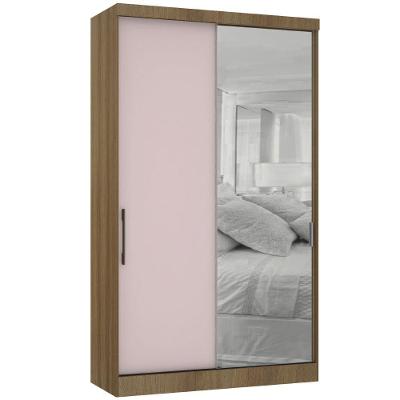Guarda Roupa Modulado 134,50cm 2 Portas De Correr Com Espelho Paris Avelã Pf Com Rosa Pf