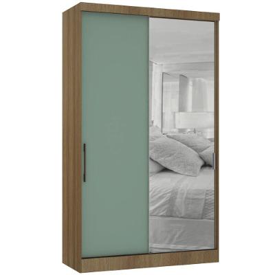 Guarda Roupa Modulado 134,50cm 2 Portas De Correr Com Espelho Paris Avelã Pf Com Verde Pf