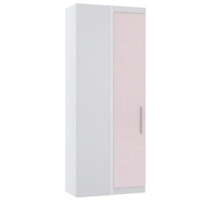 Guarda Roupa De Canto Reto Modulado 90cm 1 Porta Alpes Luciane Móveis Branco Pf Com Rosa Pf