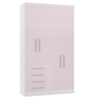 Guarda Roupa Modulado 134,50cm 4 Portas E 4 Gavetas Alpes Luciane Móveis Branco Pf Com Rosa Pf