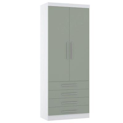 Guarda Roupa Modulado 90cm 2 Portas E 4 Gavetas Alpes Luciane Móveis Branco Pf Com Verde Pf