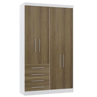 Guarda Roupa Modulado 134,50cm 4 Portas E 4 Gavetas Alpes Luciane Móveis Branco Pf Com Avelã Pf