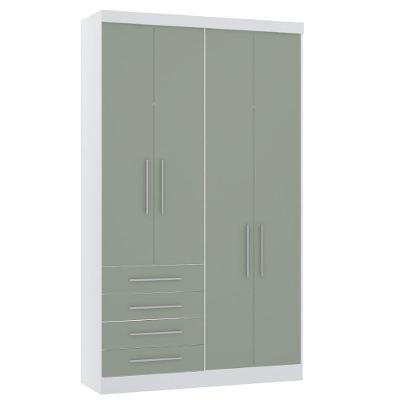 Guarda Roupa Modulado 134,50cm 4 Portas E 4 Gavetas Alpes Luciane Móveis Branco Pf Com Verde Pf