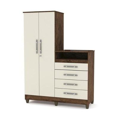 Guarda Roupa Comoda Line Imbuia Rustico/Champanhe