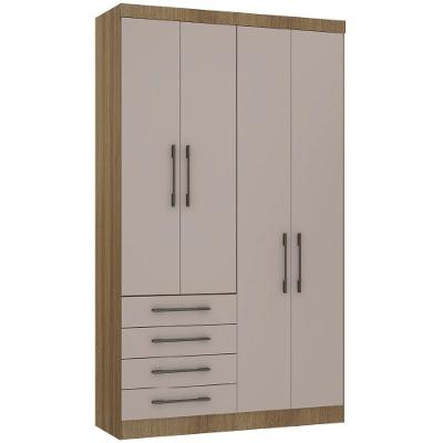 Guarda Roupa Modulado 134,50cm 4 Portas E 4 Gavetas Paris Luciane Móveis Avelã Pf Com Cinammon Pf