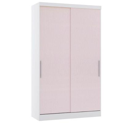 Guarda Roupa Modulado 134,50cm 2 Portas De Correr Alpes Luciane Móveis Branco Pf Com Rosa Pf