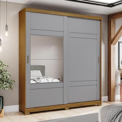 Guarda Roupa Solteiro 02 Portas Deslizantes 03 Gavetas Verg Henn Nature Com Cinza