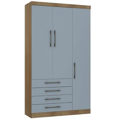 Guarda Roupa Modulado 132cm 3 Portas E 4 Gavetas Paris Luciane Móveis Avelã Pf Com Grey Sky Pf