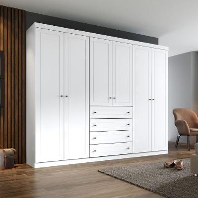 Guarda Roupa Casal 06 Portas 04 Gavetas Americano Henn Branco Hp