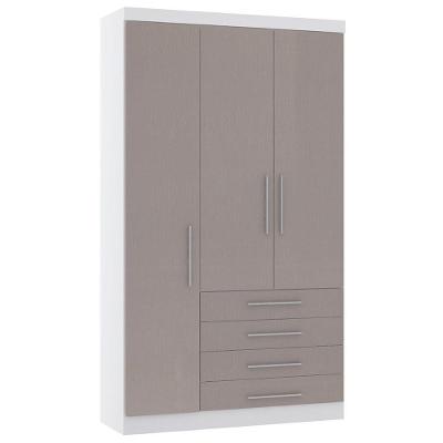 Guarda Roupa Modulado 132cm 3 Portas E 4 Gavetas Alpes Luciane Móveis Branco Pf Com Cinammon Pf
