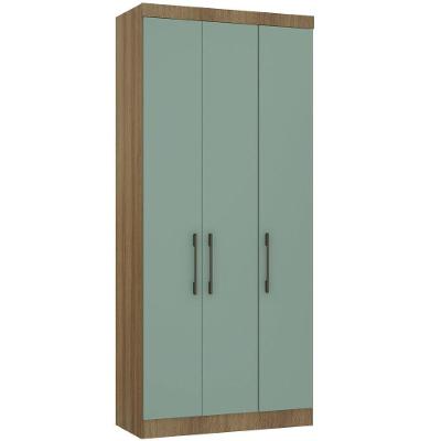 Guarda Roupa Modulado 101,50cm 3 Portas Paris Luciane Móveis Avelã Pf Com Verde Pf
