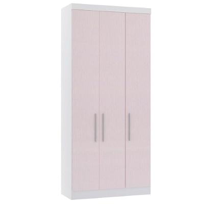 Guarda Roupa Modulado 101,50cm 3 Portas Alpes Luciane Móveis Branco Pf Com Rosa Pf