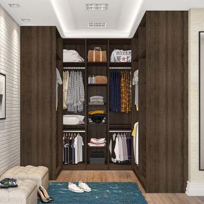 Guarda Roupa Canto Em U Com 6 Gavetas, 5 Cabideiros Dourado