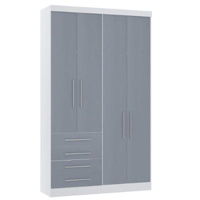 Guarda Roupa Modulado 134,50cm 4 Portas E 4 Gavetas Alpes Luciane Móveis Branco Pf Com Grey Sky Pf