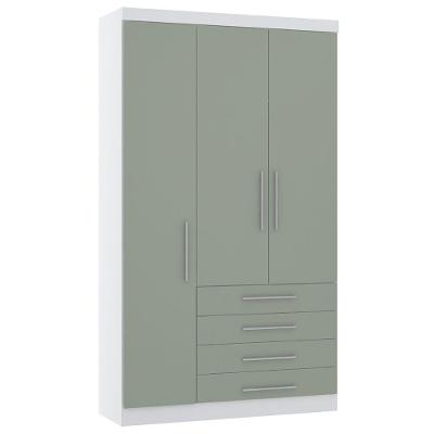 Guarda Roupa Modulado 132cm 3 Portas E 4 Gavetas Alpes Luciane Móveis Branco Pf Com Verde Pf