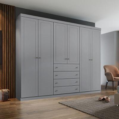 Guarda Roupa Casal 06 Portas 04 Gavetas Americano Henn Cinza