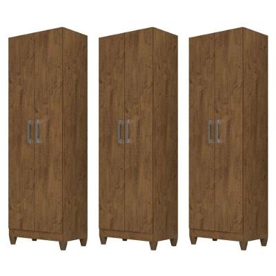 Kit 3 Armários Organizadores Multiuso íris 2 Portas Castanho Wood
