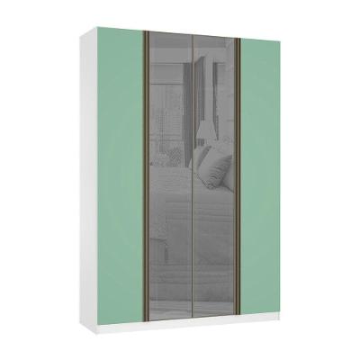 Guarda Roupa 4 Portas 159,2 Cm Prata Branco Com Verde Jade
