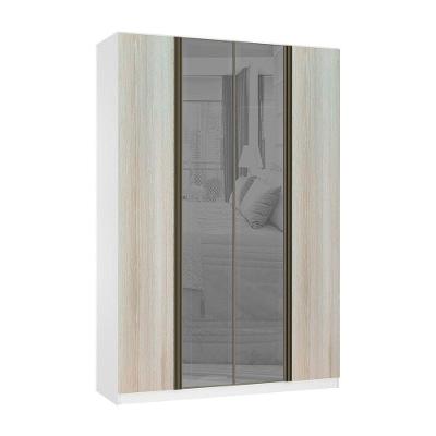 Guarda Roupa 4 Portas 159,2 Cm Prata Branco Com Legno Crema