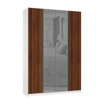 Guarda Roupa 4 Portas 1592 Cm Prata Branco Com Nogueira Dourado