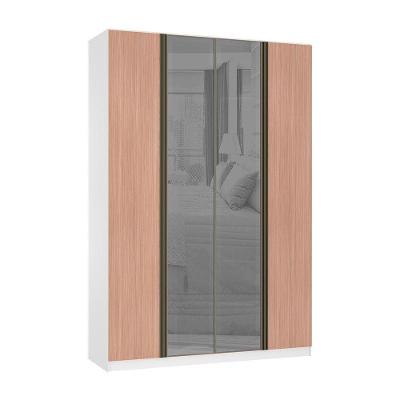 Guarda Roupa 4 Portas 159,2 Cm Prata Branco Ff Com Cumaru