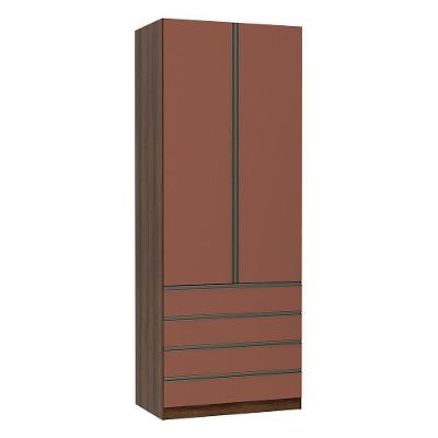 Guarda Roupa 2 Portas 4 Gavetas 90 Cm Dourado Com Gaia