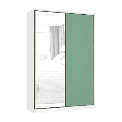 Guarda Roupa 2 Portas De Correr 159cm Branco Com Verde Jade