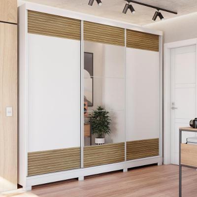 Guarda-Roupa Casal Kappesberg C/Pés E 3 Espelhos 3 Portas De Correr 6 Gavetas Branco/Nogueira