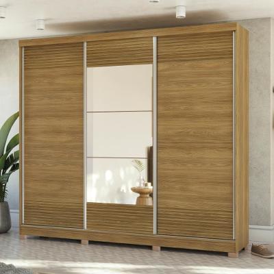 Guarda-Roupa Casal 100% Mdf Kappesberg C/Pés E 3 Espelhos 3 Portas De Correr 6 Gavetas Nogueira