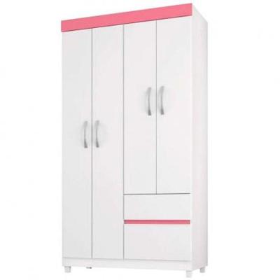 Guarda Roupa 4 Portas Lotus Branco Rosa
