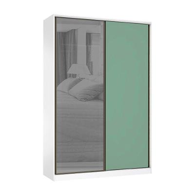 Guarda Roupa 2 Portas 159cm Prata Branco Com Verde Jade