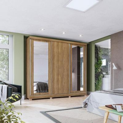 Guarda-Roupa Casal 100% Mdf Kappesberg C/Pés E 6 Espelhos 3 Portas De Correr 8 Gavetas Nogueira