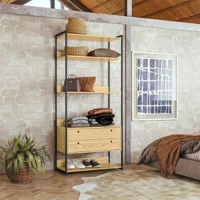Guarda Roupa Closet Industrial Solteiro 2 Gavetas - Pinus - Cor: Marrom