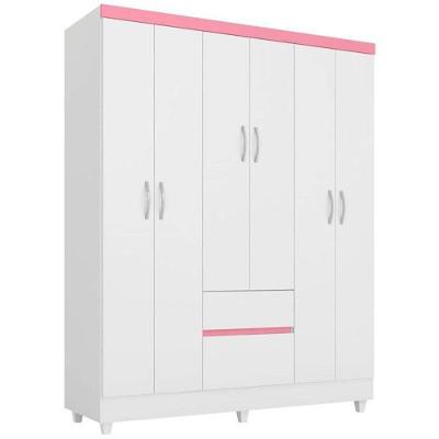 Guarda Roupa 6 Portas Flash Flex Branco Rosa