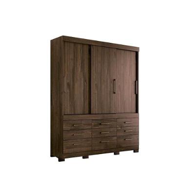 Guarda Roupa Casal 3 Portas de Correr e 9 Gavetas c/ Pés Click 3.9 Ébano - Santos Andirá