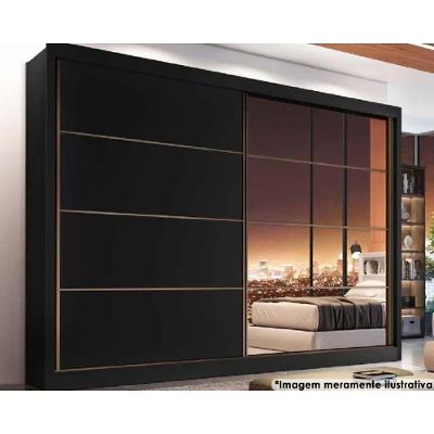 Guarda Roupa Casal 2 Portas de Correr e 6 Gavetas c/ 1 Espelho Sevilha Preto - Europa