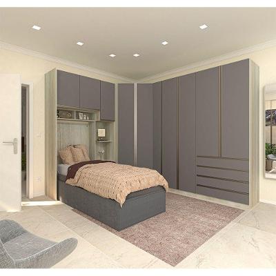 Guarda Roupa Canto Solteiro E 12 Gavetas Legno Crema C/ Cinz
