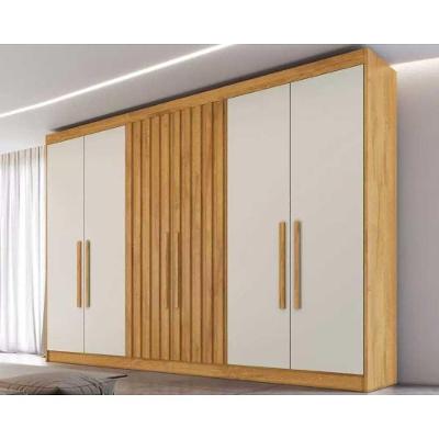 Guarda Roupa Casal Potente 6 Portas c/ 2 Ripados e 6 Gavetas Peroba/Off White - Europa
