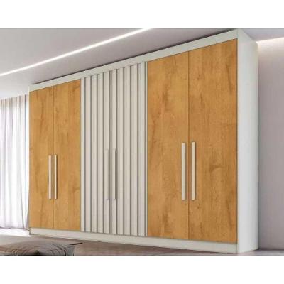 Guarda Roupa Casal Potente 6 Portas c/ 2 Ripados e 6 Gavetas Off White/Peroba - Europa
